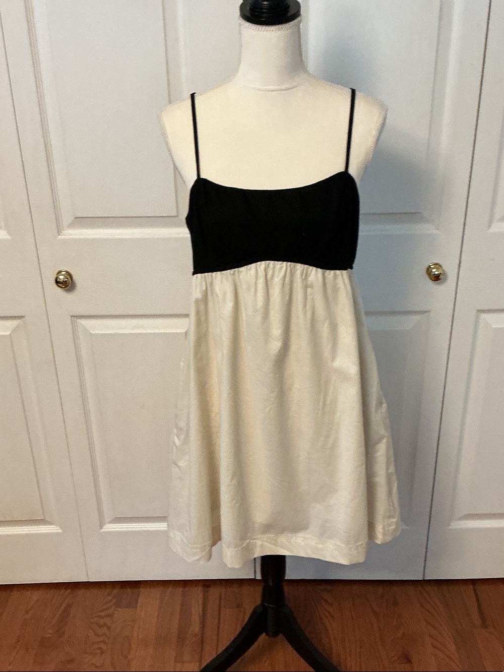 Black & Cream Spaghetti-Strap Mini Dress